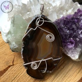 Agate Slice Silver Wire Wrapped Pendant 02